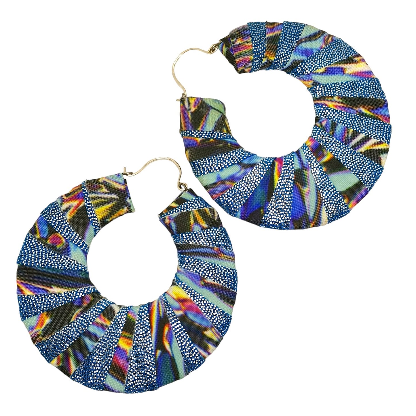 Blue Crystal Hoop Fabric Wrap Earrings