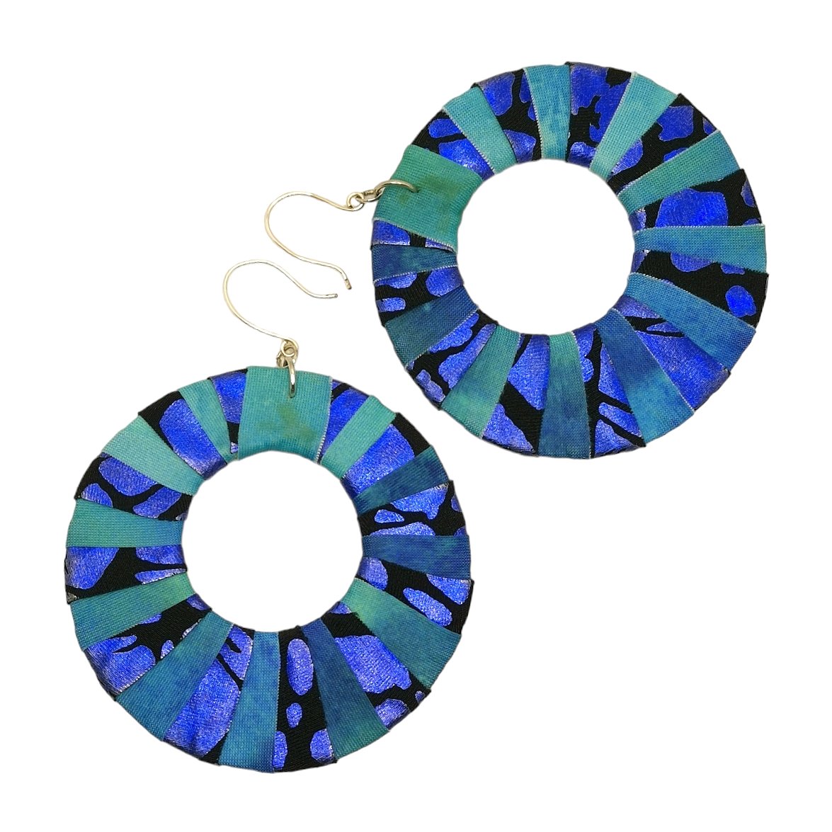 Blue Foil Animal Fabric Wrap Earrings