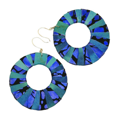 Blue Foil Animal Fabric Wrap Earrings