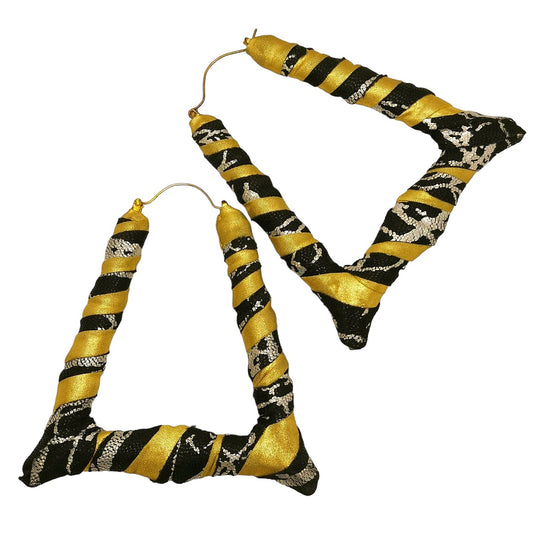 Gold and Silver Triangle Fabric Wrap Earrings
