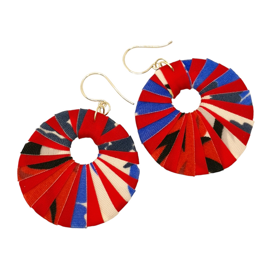Red and Blue Tiger Fabric Wrap Earrings