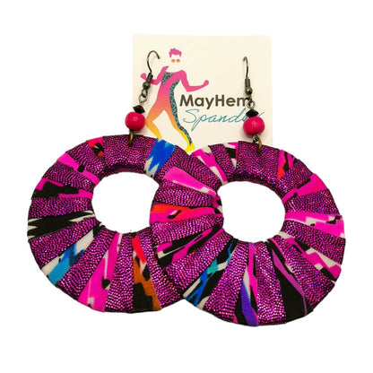 Pink Fiesta Beaded Fabric Wrap Earrings