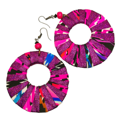 Pink Fiesta Beaded Fabric Wrap Earrings