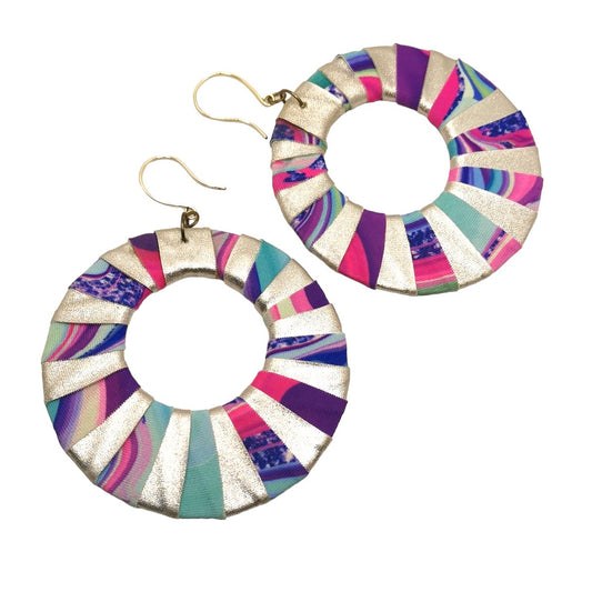 Silver and Purple Marble Fabric Wrap Earrings