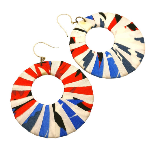 White and Red Tiger Fabric Wrap Earrings
