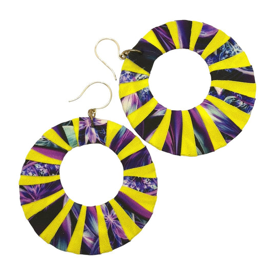 Wonderlust Purple and Yellow Fabric Wrap Earrings