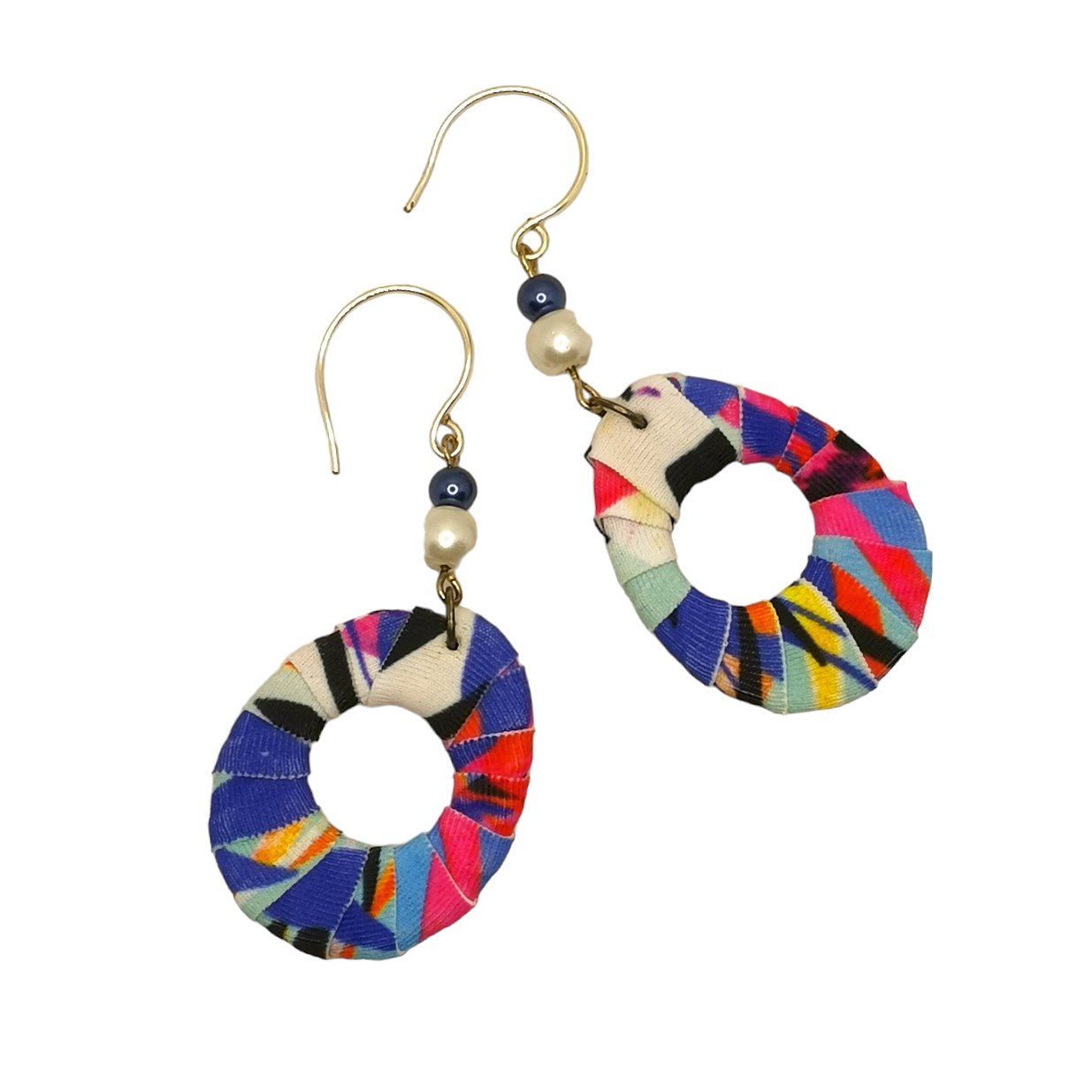 Zebra Palm Beaded Mini Teardrop Fabric Wrap Earrings